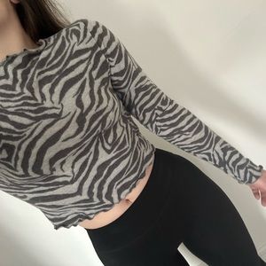 Zebra Print Long Sleeve Crop Top